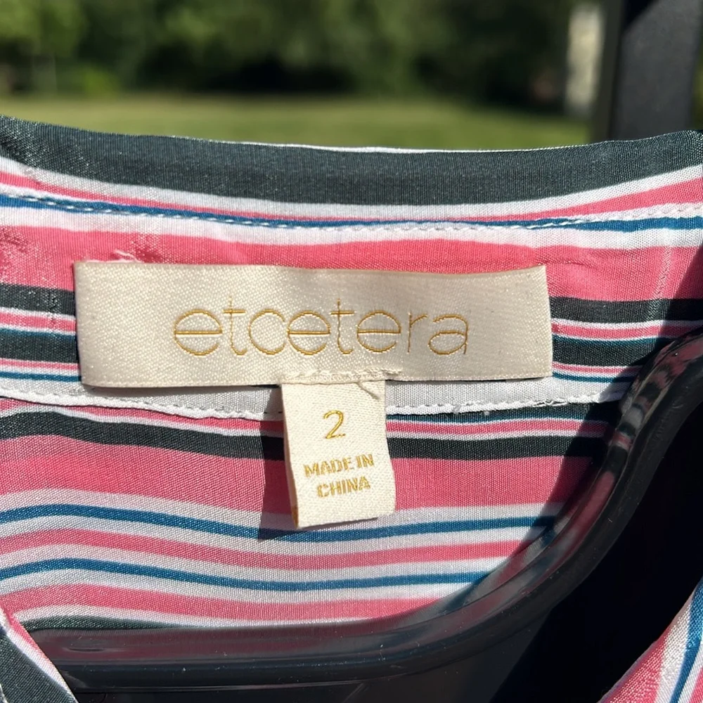 NWOT Etcetera Striped Blouse Pink and Green Size 2 - Picture 9 of 16